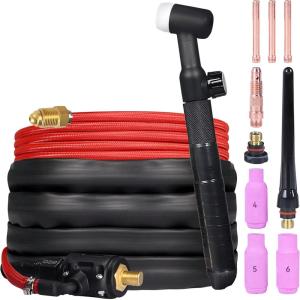 image:imageARCCAPTAIN TIG Welding Gun WP17V Argon TIG Torch with 13FT Red Air Hose and 1025mm Connector Lift Tig Torch 150amp with 13FT Cable for ARCCAPTAIN ARC160 MIG130 MIG160 ARC165 Pro and MIG145 Pro