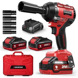 image:imageARCCAPTAIN Cordless Impact Wrench 1500Nm 1106Ftlbs 12 High Torque Impact Gun 15C HighRate 2x40Ah Batteries 20V Power Impact Driver Supports Up to 40mm Socket for Heavy TruckCarPickup
