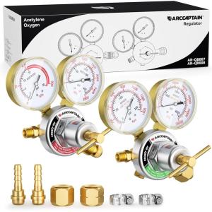 image:imageARCCAPTAIN Oxygen and Acetylene Regulators CGA540 and CGA510 Compatible with VStyle Torch Cutting HeavyDuty Gas Welding Pressure Regulators with THandle Adjustments