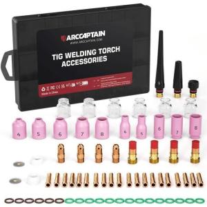 image:imageARCCAPTAIN 49 Pcs TIG Welding Torch Accessories kit Alumina Nozzle Collets Body Stubby Gas Lens 10 Glass Cup Kit for WP171826Black71 PCS