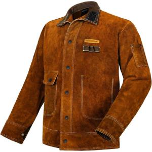 image:imageARCCAPTAIN Leather Welding Jacket Heavy Duty Welder Jackets with Flame Resistant Split Cowhide Leather for Men WomenBrown