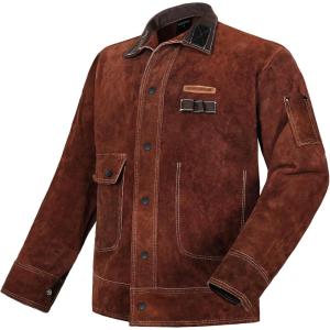 image:imageARCCAPTAIN Leather Welding Jacket Heavy Duty Welder Jackets with Flame Resistant Split Cowhide Leather for Men WomenDark Brown