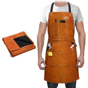 image:imageARCCAPTAIN Leather Welding Work Apron 24 X 36 Heat Flame Resistant Cowhide Blacksmith Aprons with 6 Tool Pockets for Welders Men Women Adjustable M to XXXLBlackBrown