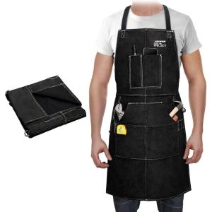 image:imageARCCAPTAIN Leather Welding Work Apron 24 X 36 Heat Flame Resistant Cowhide Blacksmith Aprons with 6 Tool Pockets for Welders Men Women Adjustable M to XXXLBlackBlack
