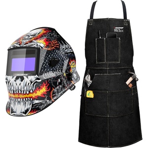 image:imageARCCAPTAIN Large Viewing Screen Welding Helmet and Leather Apron 1111 Top Optical Clarity Auto Darkening Welding Hood and 24 X 36 Heat Flame Resistant Cowhide Blacksmith Aprons